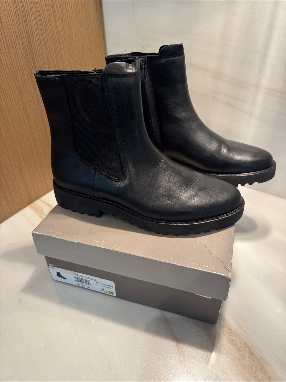 NEW w/ Box Franco Sarto Carian Chelsea Black Zip Ankle Boots Size 7.5 Platform